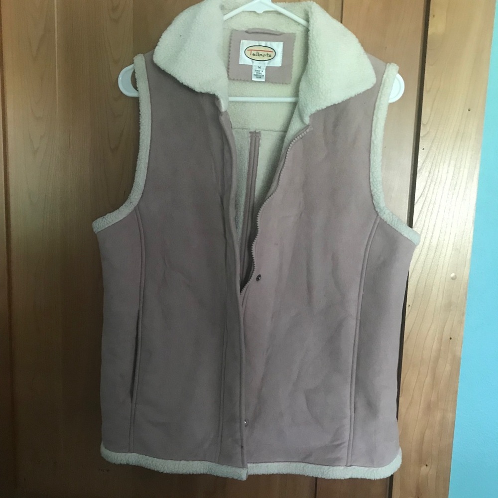 Talbots lavender shearling lined zip up vest with pockets medium